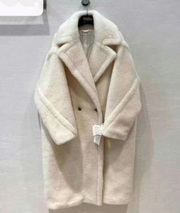 Manteaux d'hiver surdimensionnés pour femmes mmax, ours en peluche, fourrure d'alpaga, manteau XLong à double boutonnage