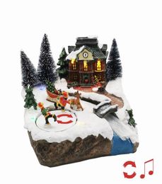 Snow House Village Patinaje Pueblo navideño iluminado animado Adición perfecta a la decoración interior navideña Exhibiciones navideñas 2019554024