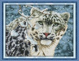 Sneeuwluipaard Winter Handmade Cross Stitch Craft Tools Borduurwerk Nasiswerksets geteld Afdrukken op canvas DMC 14CT 11CT Home Decor 1477787