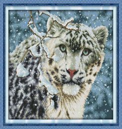 Sneeuwluipaard Winter Handmade Cross Stitch Craft Tools Borduurwerk Nasiswerksets geteld afdrukken op canvas DMC 14CT 11CT Home Decor 5092541