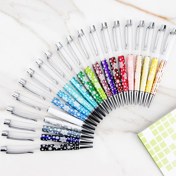 20 couleurs impression neige bricolage tube vide stylos à bille en métal écriture cadeau auto-remplissage flottant paillettes fleur séchée cristal stylo stylo à bille