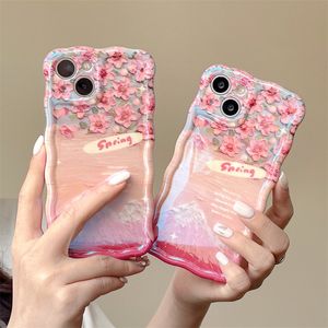 Étui de téléphone rose fleur de la montagne de neige pour iPhone 15 13 14 12 Pro Max 15Promax Protection Cascads Back Cover 1pc