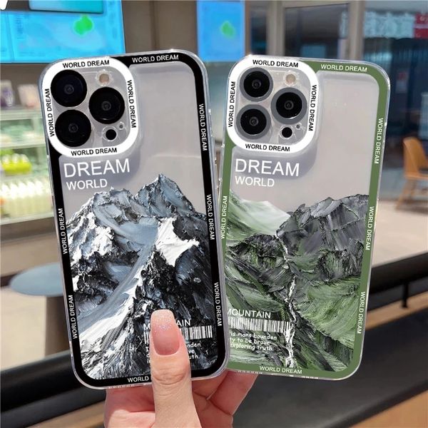 Fundas de teléfono transparentes con paisaje de montaña nevada para iPhone 7 8 Plus SE2 13 12 11 14 Pro Max X XR XS, funda trasera transparente de lujo