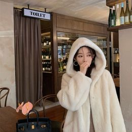 Snow Pear Lady Qian Plutocrates Vison Tempérament Célébrités Vêtements D'hiver Moyen Long À Capuche Velours Imitation Fourrure Manteau Femme Mode