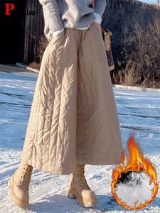 Sneeuw warm dons katoenen culotte casual winter gewatteerde wijde pijpen broek dames hoge taille dikker baggy pantalones oversize 240309