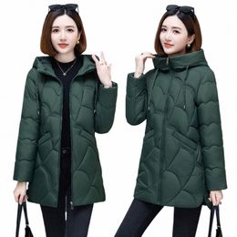 Vêtements de neige Down Cott Veste pour femme mi-longueur manteau d'hiver nouvelle mère d'âge moyen Parkas à capuche Abrigo Invierno Mujer 60Ak #