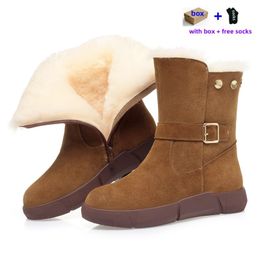 Snow Winter Outdoor Large Designer Taille bottes Boot Boot Boot Fur Furny Cuir Cuir Botties Black Girls Bofers Chaussures avec chaussures en laine Lady Fashion Shoe Factory 570 IES