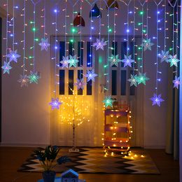 Sneeuwvlok Gordijn String Fairy Garland Lights 110 V 220 V Warm Wit Kleurrijke 8 Modi Knipperende Lichte Venster Decoratie Waterdichte Kerstfeest Home Decor