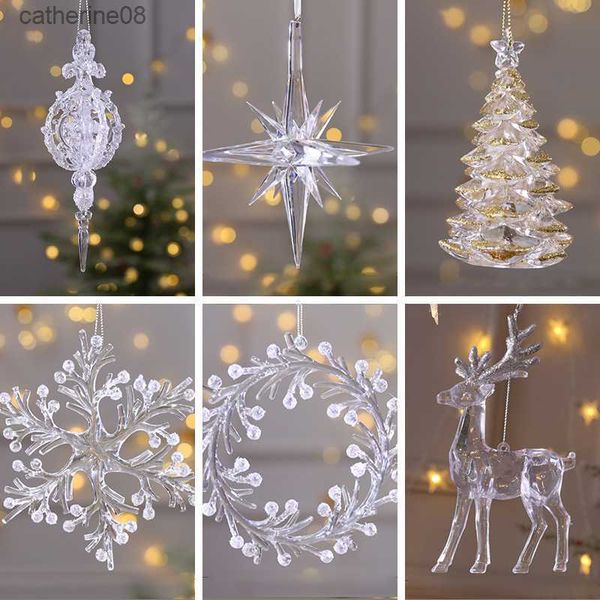 Adornos de gota de carámbano de copo de nieve, árbol de Navidad de cristal, decoración transparente, colgante de Navidad, decoración de árbol para el hogar, colgante de Año Nuevo 2023 L230621