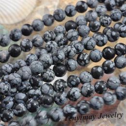 Perline di ossidiana con fiocco di neve, perline sfuse da 8 mm, 5 fili interi 2878