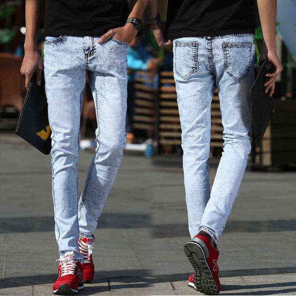 Flocon de neige été gris jean homme petit pied coupe ajustée Version coréenne loisirs élastique jeunesse polyvalent pantalon tendance