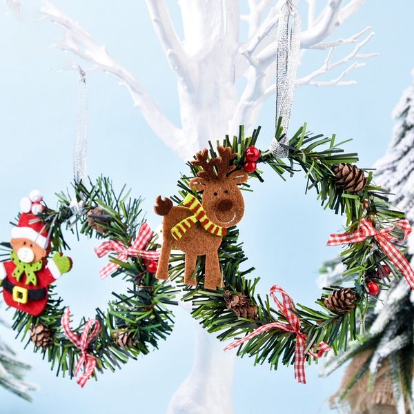 Muñeco de nieve Navidad ciervos tela arte corona ratán caña corona guirnalda decoración navideña adornos suministros para fiesta decoración del hogar BH4033 TYJ