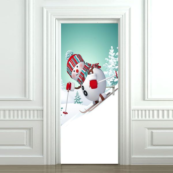 Bonhomme de neige ski 3d images sur la boîte d'allumettes la porte est coincée peut le déplacer l'eau autocollant mural chambre un salon papier peint 014