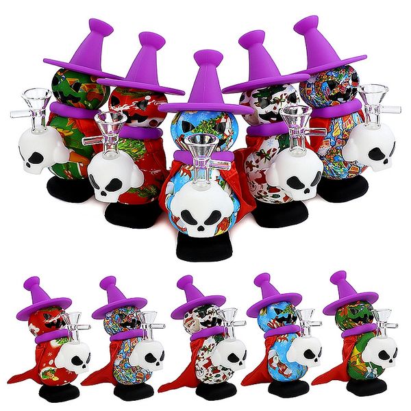 Bonhomme de neige cuillère tuyaux verre brûleur à mazout tuyau Santa fumer narguilé tabac coloré Mini petits tuyaux à main Silicone style de noël accessoires