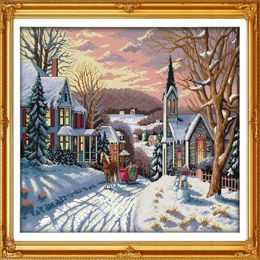Paysage de neige décor à la maison peinture à la main point de croix broderie ensembles de couture compté impression sur toile DMC 14CT 11CT255x