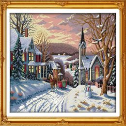 Paysage de neige décor à la maison peinture à la main point de croix broderie ensembles de couture compté impression sur toile DMC 14CT 11CT235j