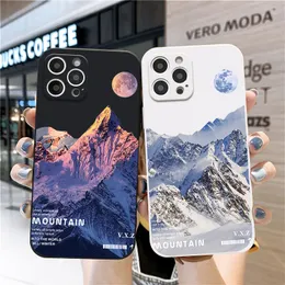 Coque de téléphone avec paysage de montagne enneigée, étui en Silicone solide et souple pour iPhone 15 14 13 Pro 12 11 Pro Xs X XR Max 8 7 SE