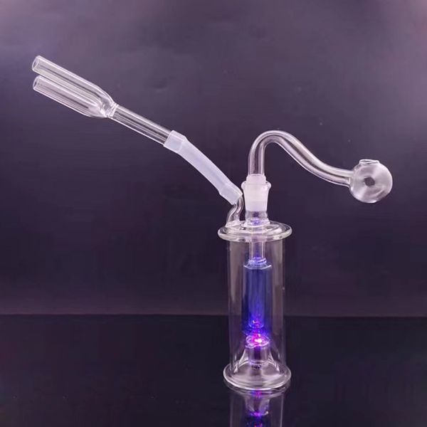 Snuff Snorter Sniffer Glass Oil Burner Bong LED Light Matrix Birdcage Honeycomb Tuberías de agua con 10 mm Macho Grueso Pyrex Glass Oil Burner Pipe Tubo de silicona para fumar