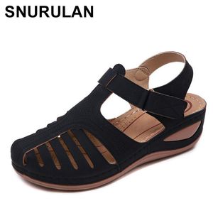 SNURULAN Sandales pour femmes; collection de 2021 ; Chaussures d'été en cuir artificiel de style vintage ; cale souple et confortable