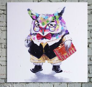 So Cool Animal Wall Art Paints on Canvas Hand Painted Owl Picture Wearing Glassess and Taking Dictionary No Frame