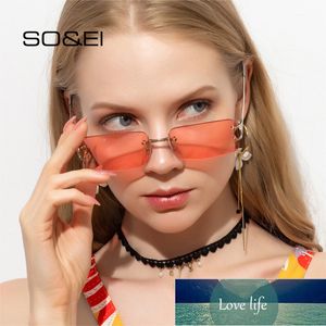 SOEI Mode Rectangle Lunettes de soleil sans monture Femme Marque Designer Vintage Rouge Bleu Vert Verres Lunettes Hommes Nuances UV400 Lunettes de soleil Prix usine Conception experte Qualité