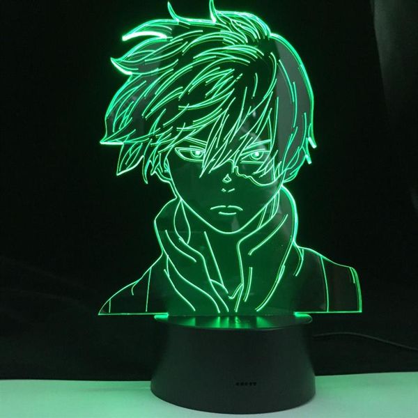Entonces, Todoroki Face Anime My Hero Academia Diseño Lámpara de luz nocturna LED para niños Decoración de dormitorio para niños Lámpara de mesa acrílico Regalo300h