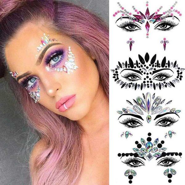 SOA1 Tattoo Transfert 3d Diamond Evergy Autocollant Halloween Makalip Ringestones Bijoux Bijoux Tatoo Self Adhesive DIY BEAUTY Music Festival Decor 240427