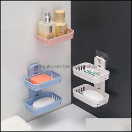 Aessories de jabón Baño Hogar Gardenjaboneras Sin marcas Soporte hueco de doble capa Caja de drenaje de baño Ventosa fuerte sin perforar D