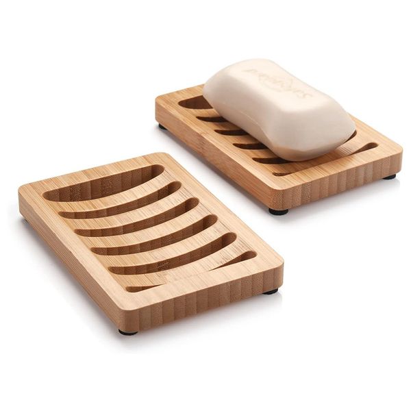 Boîte à savon Vaisselle en bambou naturel Porte-savon de bain Plateau en bois Boîte de vidange en bois pour prévenir la moisissure Outils de salle de bain LX6264