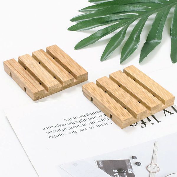 Porte-savon En Bois Naturel Bambou Plats Simple Bijoux Présentoir Supports Plaque Plateau Rond Carré Cas Conteneur ZZE6003