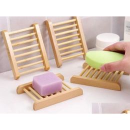 Jaboneras 100 unids Bandejas de bambú natural Venta al por mayor Bandeja de plato de madera Titular de la placa Caja Contenedor para baño Ducha Baño Homefavor Otgwe