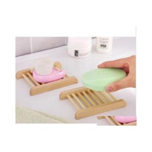 Jaboneras 100 unids Bandejas de bambú natural Venta al por mayor Bandeja de plato de madera Titular de la placa Caja Contenedor para baño Ducha Baño Drop Del Dhx06