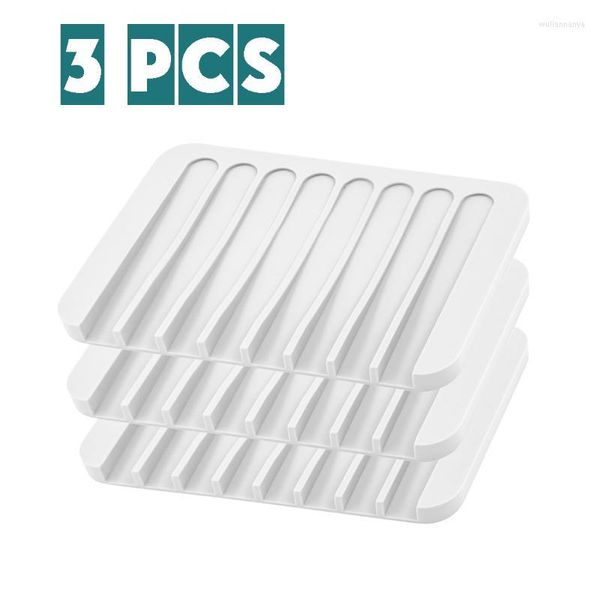 Porte-savon 3 pièces Silicone vaisselle économiseur cascade anti-dérapant support de conception pour douche cuisine salle de bain nettoyage facile