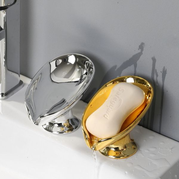 Porte-savon Rangement de salle de bain Boîte à savon Or et argent Lavabo en céramique Vidange Porte-savon Creative NoPunch Porte-savon Accessoires de salle de bain 230629