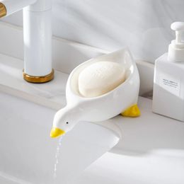 Porte-savons Dessin animé créatif boîte à savon en céramique mignon canard forme porte-savon support de rangement égouttable porte-savon conteneur accessoires de salle de bain 231024