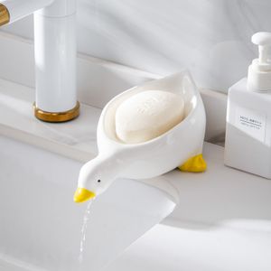 Porte-savons Dessin animé créatif boîte à savon en céramique mignon canard forme porte-savon support de rangement égouttable porte-savon conteneur accessoires de salle de bain 230926