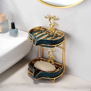 Porte-savons Porte-savon en céramique avec support en métal porte-savon en forme de baleine pour Table de lavage salle de bain douche plateau de rangement conteneur 231005