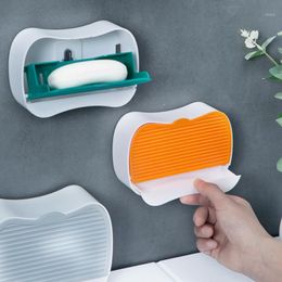 Porte-savon plat mural créatif pour salle de bain stockage porte-vidange conteneur boîte support sans poinçon auto-adhésif accessoires savon