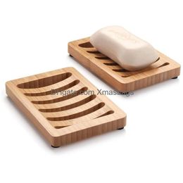 Zeepbakjes Schotel Bamboe Houder Voor Douche Spaarders Bar Badkamer Lade Zelflozende Drop Levering Huis Tuin Bad Accessoires Dhlc7