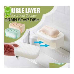 Soap Dishes Doublel Layer Box Drain met sponshouder voor badkamer douche keuken draagbare opbergvak creatieve kast drop levering h dhnmv