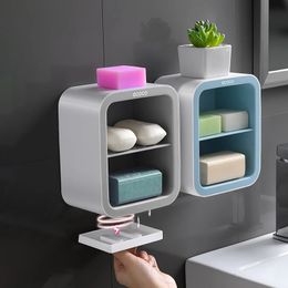 Porte-savons ECOCO porte-savon Portable pour une salle de bain porte-savon mural organisateur en plastique Double support de rangement accessoires de salle de bain 231024
