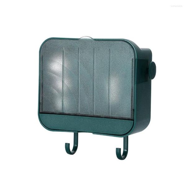 Porte-savons Porte-savon Tenture murale Salle de bain Rack de stockage Haute qualité Anti-poussière Poinçon gratuit PP Boîte verticale Goutte à goutte Engrais avec couvercle