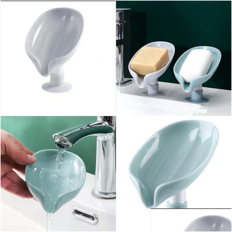 Soap Dishes Leaf Shaped Soap Dish Holder Suction Cup For Bathroom Shower Box Sponge Storage Tray Soaps Container 53 H1 Drop Delivery Dhtmf