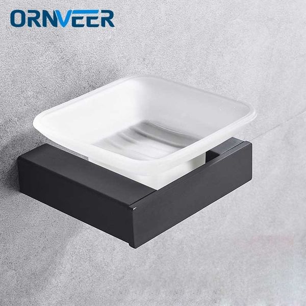 Porte-savons Porte-savon noir mat avec verre SUS 304 en acier inoxydable salle de bain moderne lisse carré porte-savon accessoires de salle de bain 230926