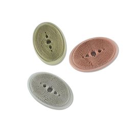 Soap Dishes Mtifunction Soap Box With Brush Oval Shape Non-Slip Portable Sile For Water Draining Solid Color Bathroom Accessories Drop Dhy4J