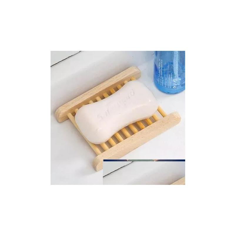 Tvålrätter naturliga bambubrickor Träskålbricka Hållare Rack Plattan Box Behållare för baddusch Badrum Drop Leverans Hem Trädgård en Dhbil