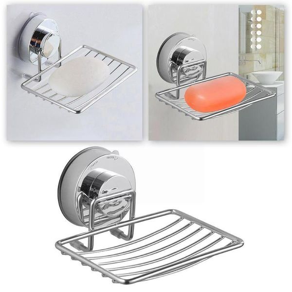 Porte-savon argent salle de bain vide ventouse support douche plat boîte stockage économiseur plateau accessoires Y6c6