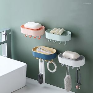 Porte-savon mural porte-vaisselle avec 4 crochets en plastique brosse propre éponges support suspendu cuisine salle de bain éponge égouttoir