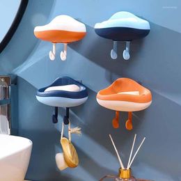 Porte-savon mural support en plastique mignon en forme de nuage salle de bain douche assiettes boîte de rangement avec crochets fournitures