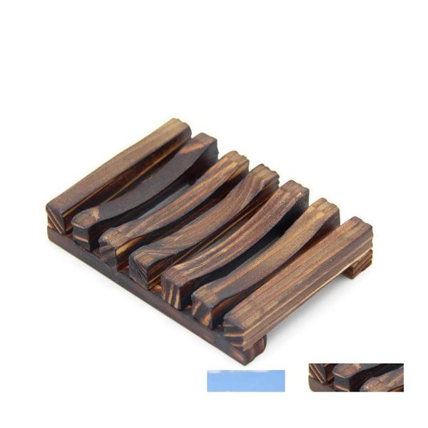 Plats de savon Plat en bois Rack en bois de charbon de bois en bois Pouide de salle de bain Stockage de douche de salle de bain Plaque de support personnalisable VT0311 DRO OT85H